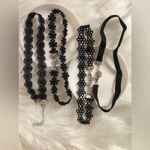 Four chic black choker necklaces